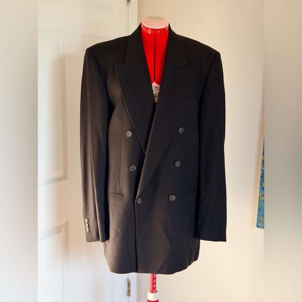 Vintage 90s Yves Saint Laurent YSL Wool Double-Breasted Blazer XL Repair Project - Picture 3 of 14